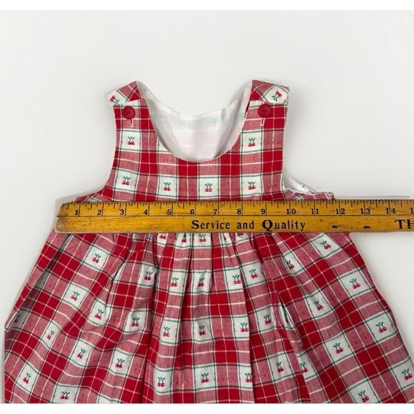 Vintage Red And White Plaid Cherry Cottagecore Good Lad Jumper Girls 24 Months - Picture 4 of 7